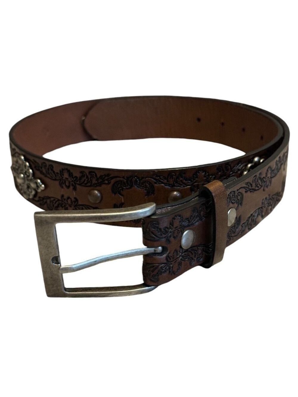 Brown Embossed Floral Belt Vintage Inspired